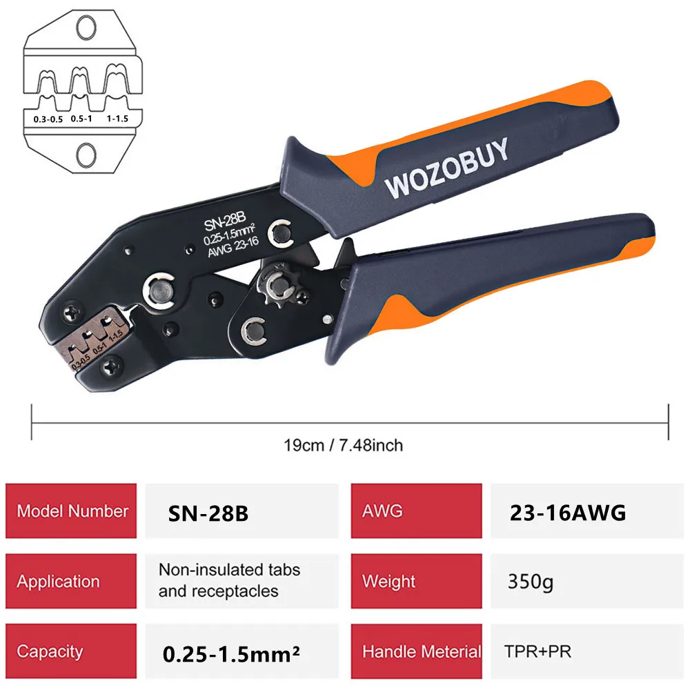 SN-28B AWG23-16 Ratchet Crimping Tool,for 2.54mm 1 2 3 4 5 6 7 Pin Housing Connector Male Female Pin Header Crimp Connector