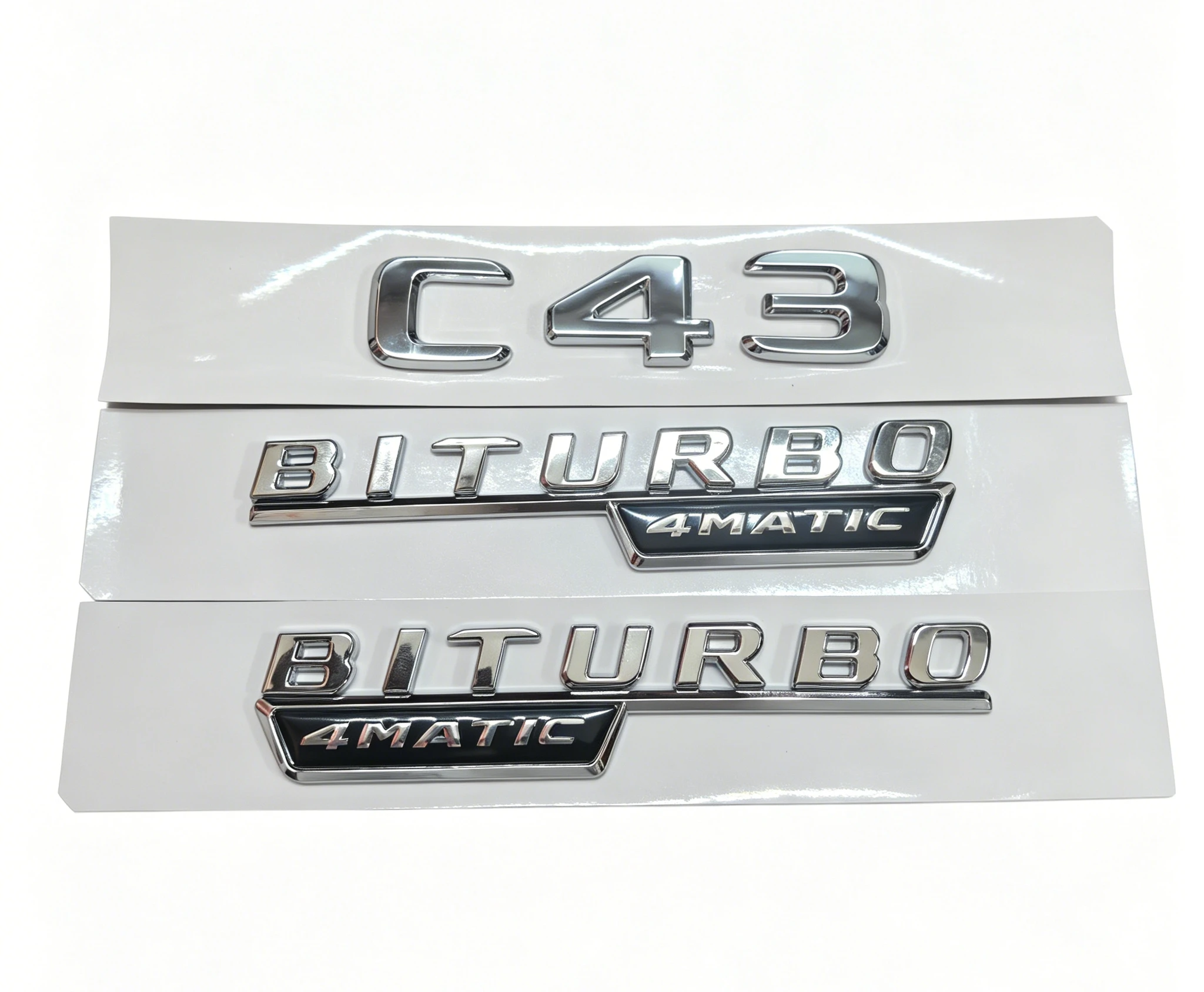 Picture 7: ABS 3PCS C43 BITURBO 4MATIC Rear Star Emblem Gloss Black  Gloss silver Badge Set For MB C43 W205 Accessories