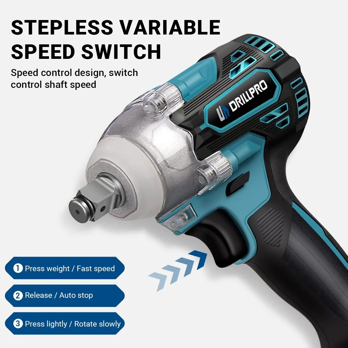 Drillpro Brushless Cordless Electric Impact Wrench 1/2 inch Screwdriver Socket Power Tools Compatible for 18V Battery