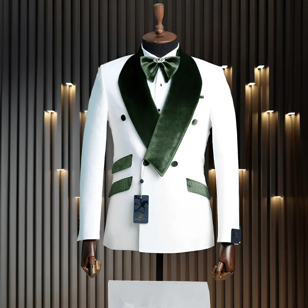 Velvet Men's Suit 2 Piece Formal Wedding Tuxedo Groom's Jacket Pants White Classic Design Outfit XS-5XL Mens suit