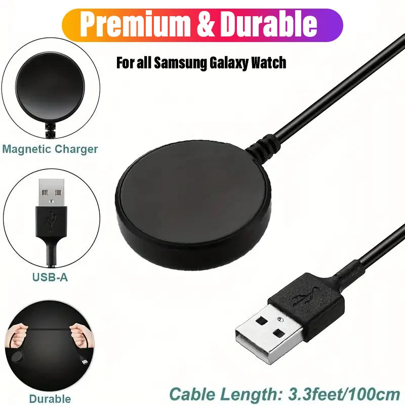 2024 New Magnetic Portable Watch Wireless Charger Fast Charging For Samsung Galaxy 5 Pro 5/4/3 Active 2/1 Sport/S3 USB-A Watch