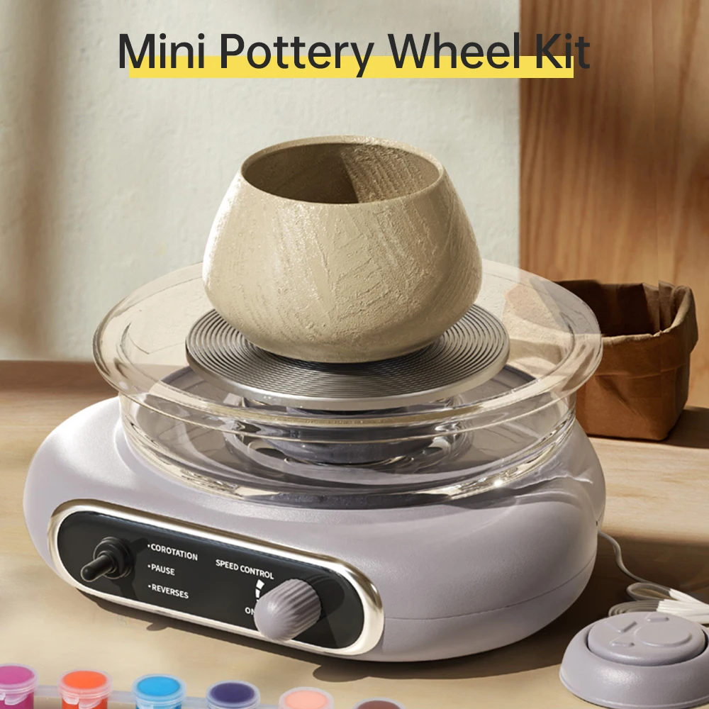 Mini Pottery Wheel Kit for Kids Adults Pottery Clay Art 4.7'' Turntable Electric Pottery Wheel with Petal Support Speed Control