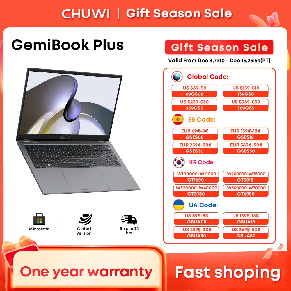 

CHUWI GemiBook Plus Laptop 15.6'' FHD 1920 * 1080 16GB LPDDR5 512GB SSD Intel Alder Lake N100 WiFi 6 Windows 11 Laptops