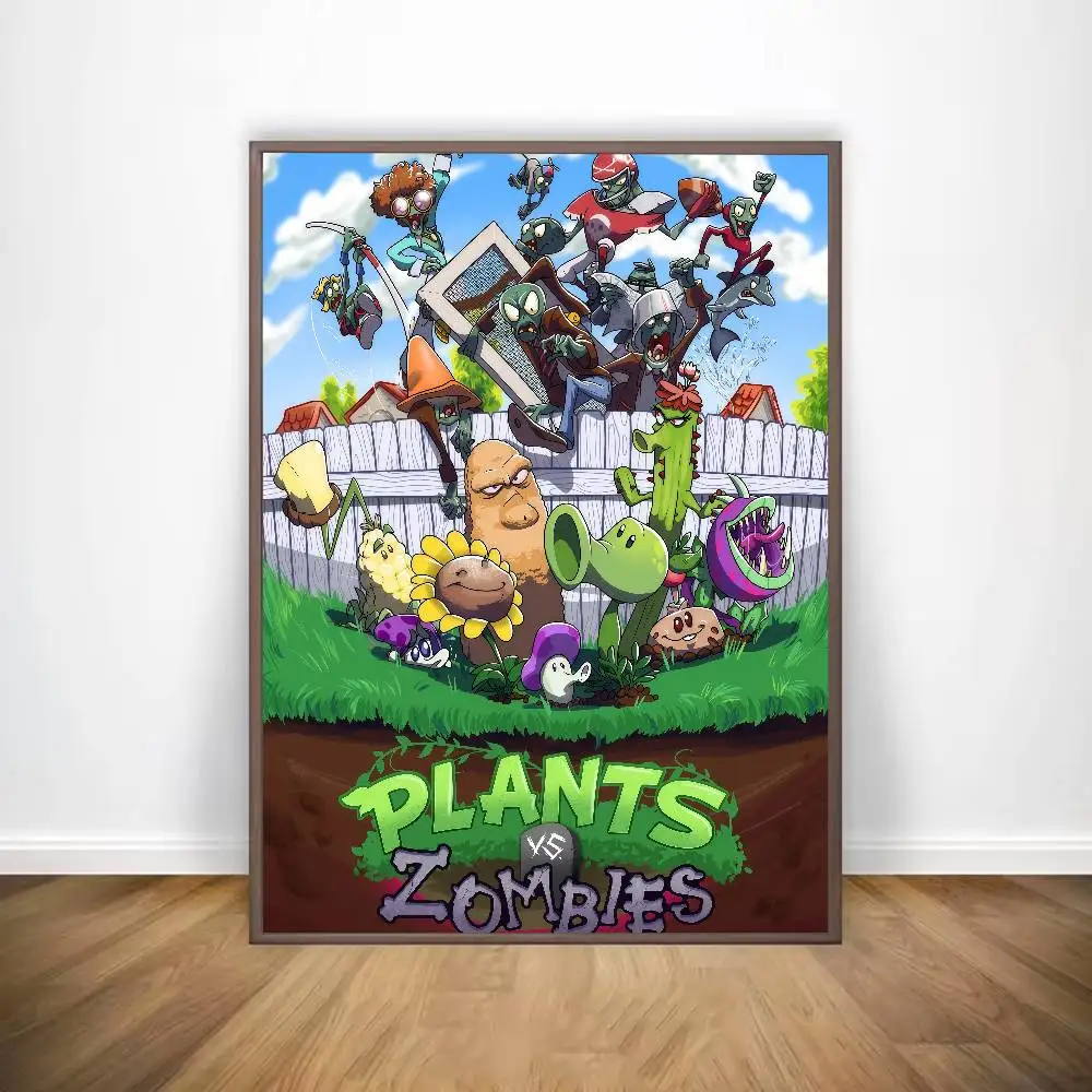 لعبة كلاسيكية P-Plants Vs Z-Zombies ذاتية اللصق ملصق فني معرض يطبع ذاتية اللصق ديكور المنزل الديكور صور مطبوعة للحوائط Livi