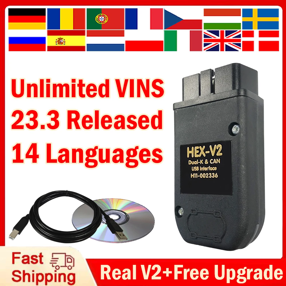 Real HEX V2 Unlimits VINS VAG COM Diagnostic STM32F429 Update 1996-2024 Hardware HEX Usb Interface For VCDS Hex-V2