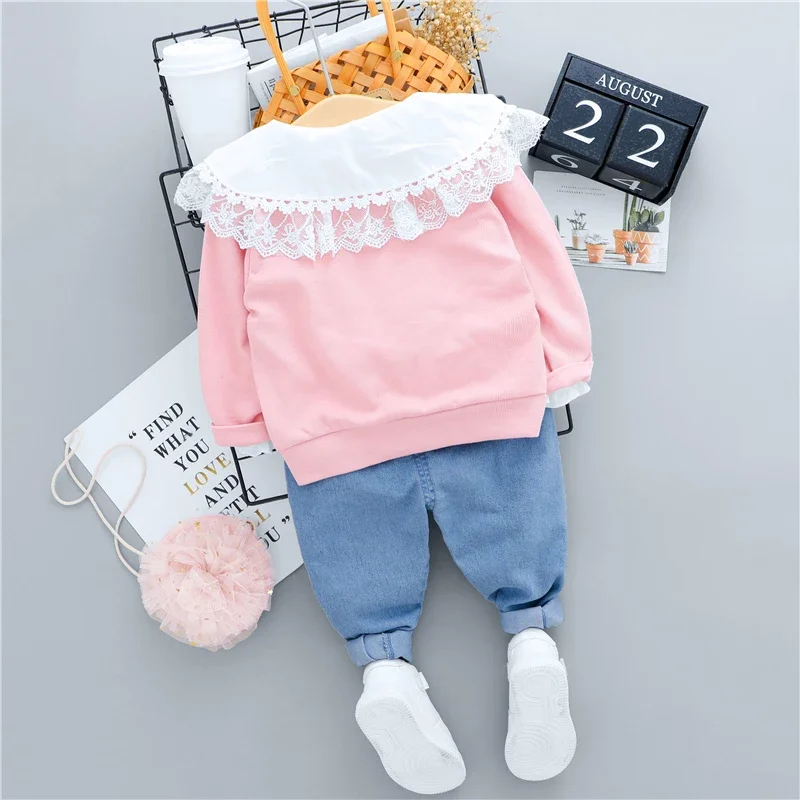 Baby Girls Clothing Sets Spring Children Lace Cherry Coats Lace Shirt Jeans Infant Newborn Clothes Outfits Princess Costume image 3
