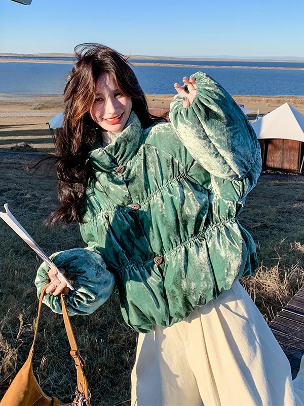 

een adient Print Thiened Winter down Jaet Women's ort Lantern Sve Ele Sle Warmth Faionable Chinese Brand