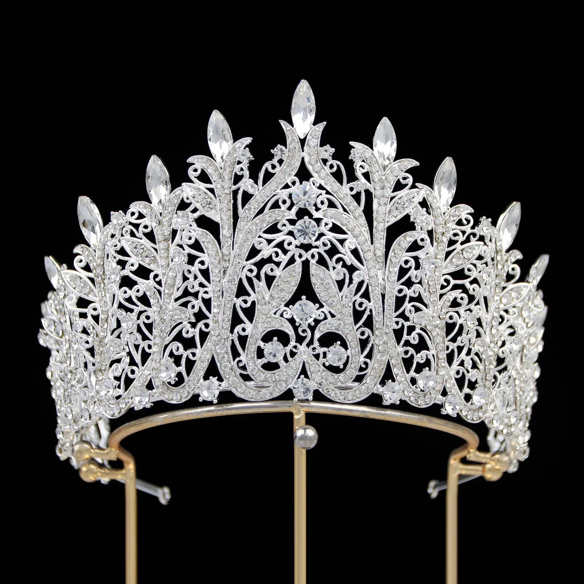 Baroque Big Crowns For Pageant Miss Universe Crystal Royal Bridal Crown For Queen Women Diadem Bride Hair Jewelry Headdress