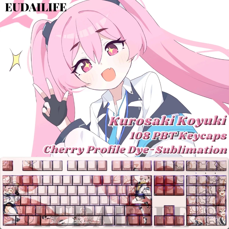 

Kurosaki Koyuki 108 Keycaps Blue Archive PBT DYE Sublimation Light Transmitting Cherry Cross Axis Switch for Mechanical Keyboard