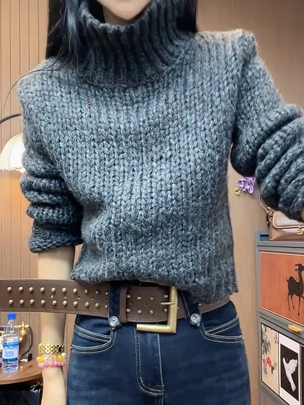 Warmth Faionable High Collar Loose Women's Knitted Sweater Autumn Winter New Sle Comfortable ort Length Easy Wear