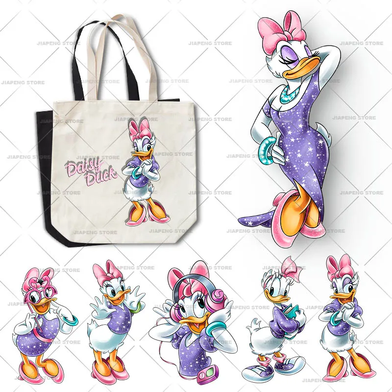 Daisy Duck Stickers for Clothes Disney Print Iron-on Transfers on Women Clothing Appliques Washable Patches on Bags Decor DIY