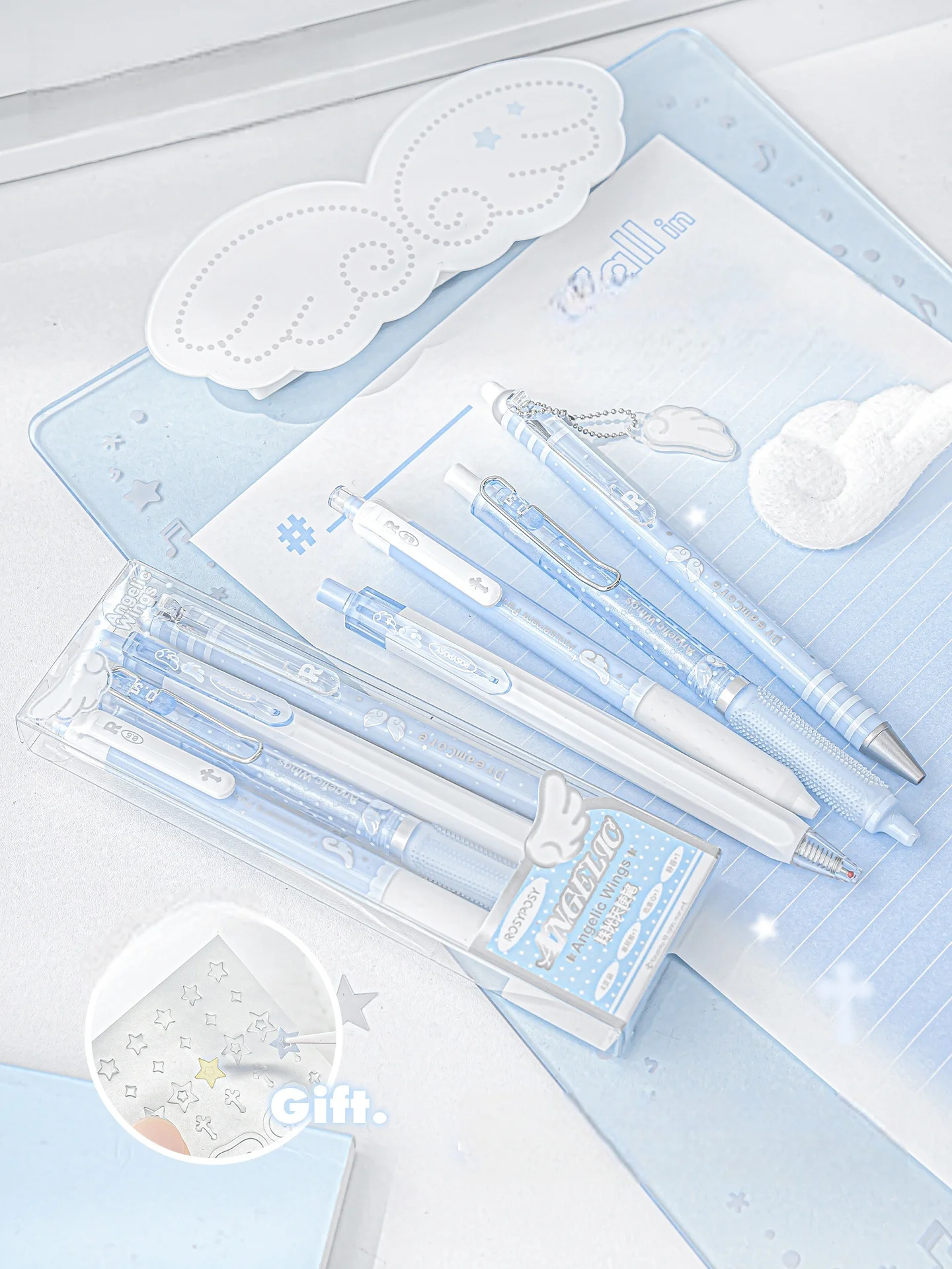 Angelic Series Pearl Angel Wings Gelstifte, süßer Engel, 4er-Pack, sanft schreibende 0,5-mm-Kugelschreiber, Tintenroller, schwarze Tinte, A3138 – Detail 1