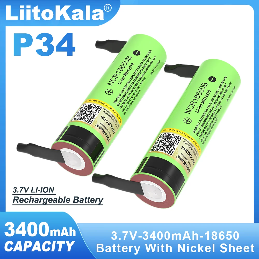 1-6PCS Liitokala New Original NCR18650B 3.7V 3400mAh 18650 Rechargeable Lithium Battery + DIY Nickel Piece