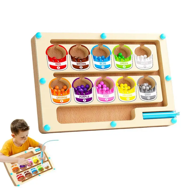 Magnetic Maze Board Early Education Puzzle Board Rainbow Beads Puzzle Puzzle Color Sorting Counting Toy Wooden Magnet Puzzles