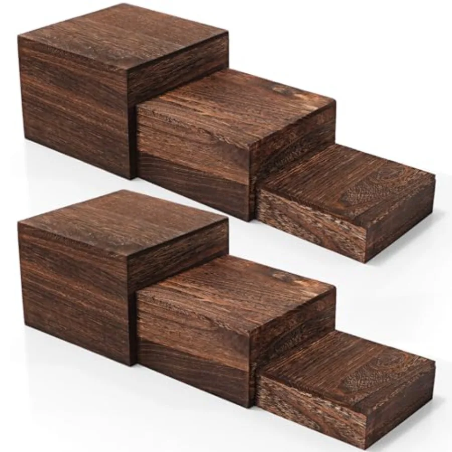 

6 Pcs Wood Display Risers Rustic Cupcake Stand Food Risers for Buffet Table Wooden Stackable Display Stand Box for Catering Des