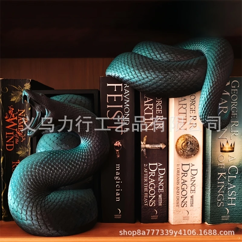 Resin Crafts Bookends Dragon Snake Design Bookshelf Organizer Decorative Desk Unique Handmade Shelf Decor