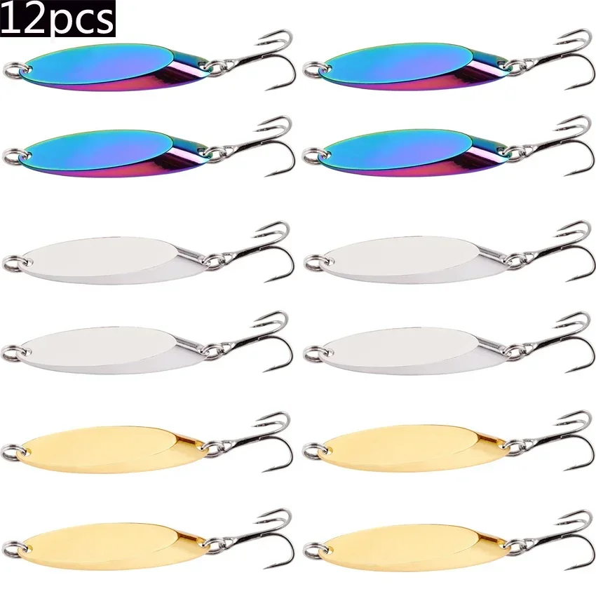 12pcs Metal Spinner Spoon Lures Trout Fishing Lure Hard Bait Sequins Paillette Artificial Baits Spinnerbait Fish Tools 1.5g-56g