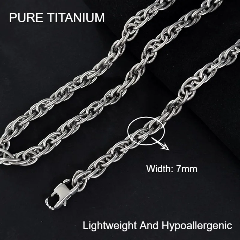 New Hip Hop Retro Pure Titanium Rope Chain Necklace for Men 2.5mm/3.8mm/7.0mm Clavicle Chain Anti Allergy Titanium Necklace