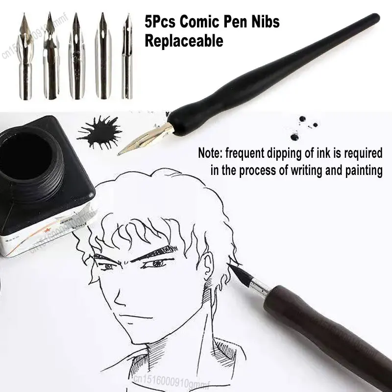 Art Comics Pen Set Dip Ink Fineliner With Handle Eraser 5Pcs Nibs For Manga Painting Drawing Writing Calligraphy Artist Design