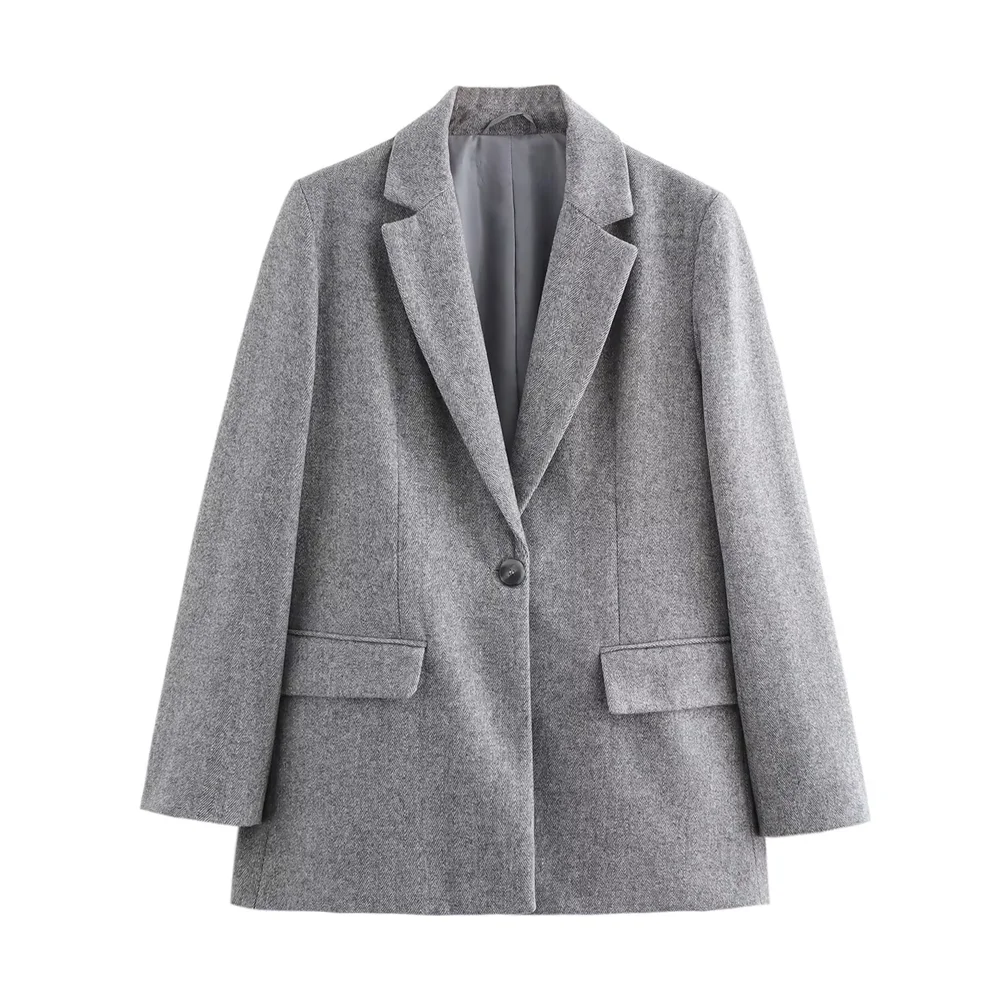 TRAF2024 Autumn/Winter New Product Women's Versatile Blended Straight Tube Long Sleeve Collar Suit Coat