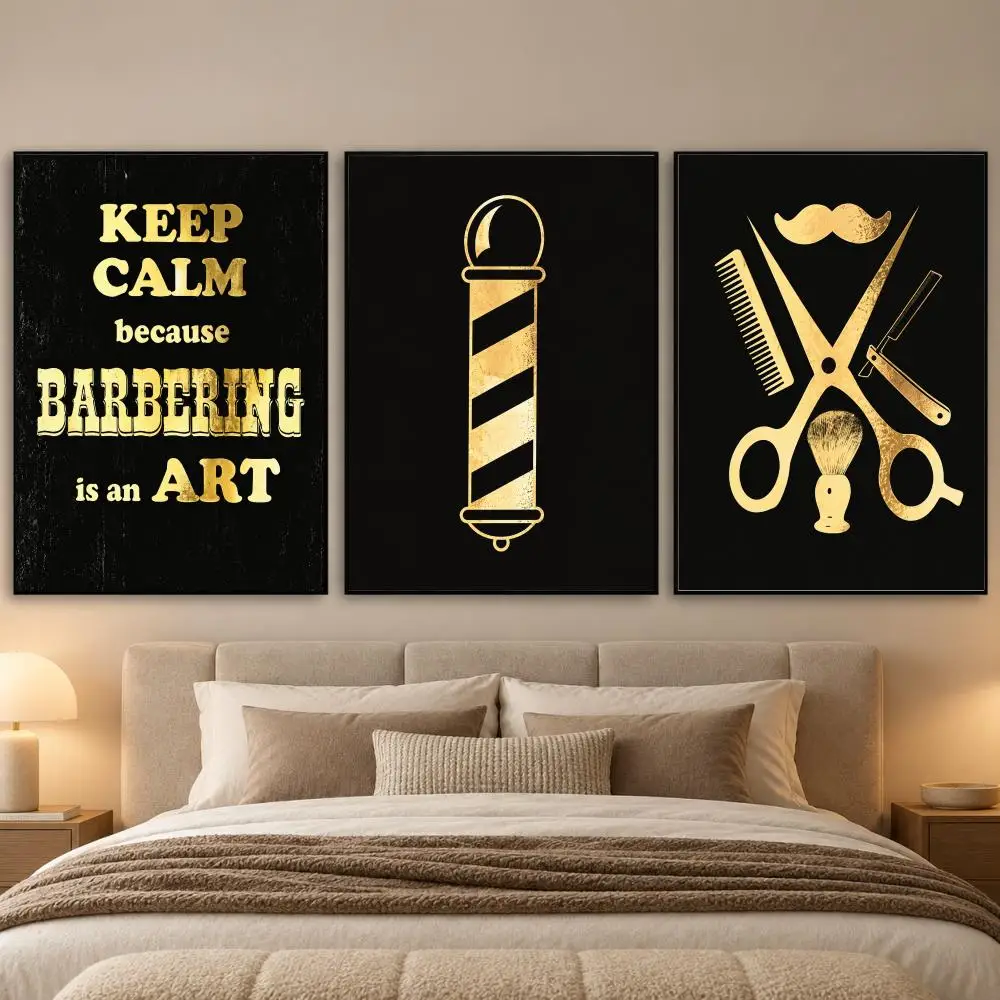 Barber Shop Decor Beauty Art Hairdressing Painting Calligraphy 3 PCS Canvas Wall Art Prints for Living Room Decor Fashion Decals
