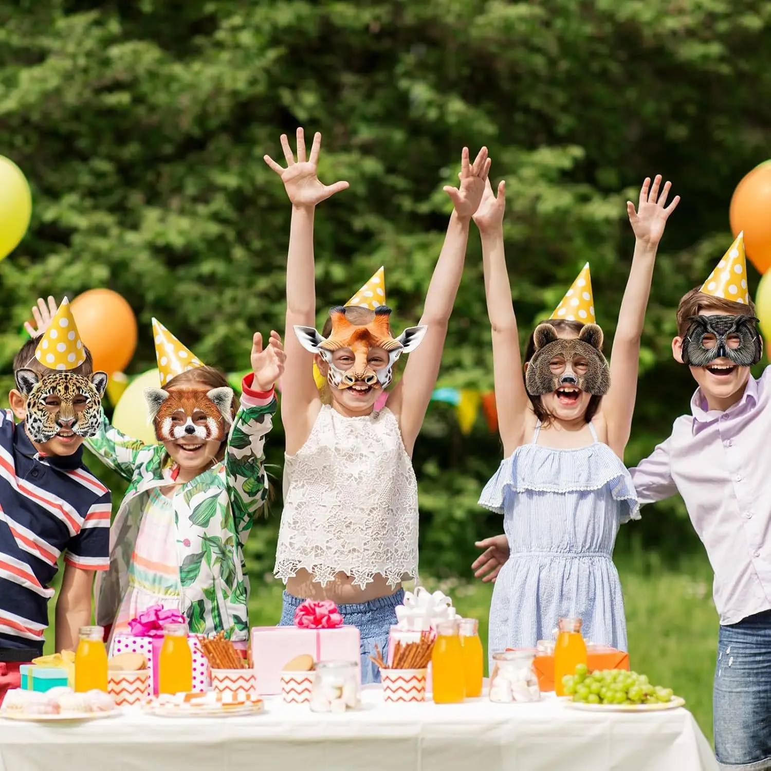 Cosplay kindergarten cartoon birthday party masks, 16 face masks, jungle animal paper masks
