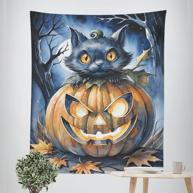 Home decoration modern room decor items wall tapestry aesthetic bedroom wall art large fabric Halloween Autumn Pumpkin cute