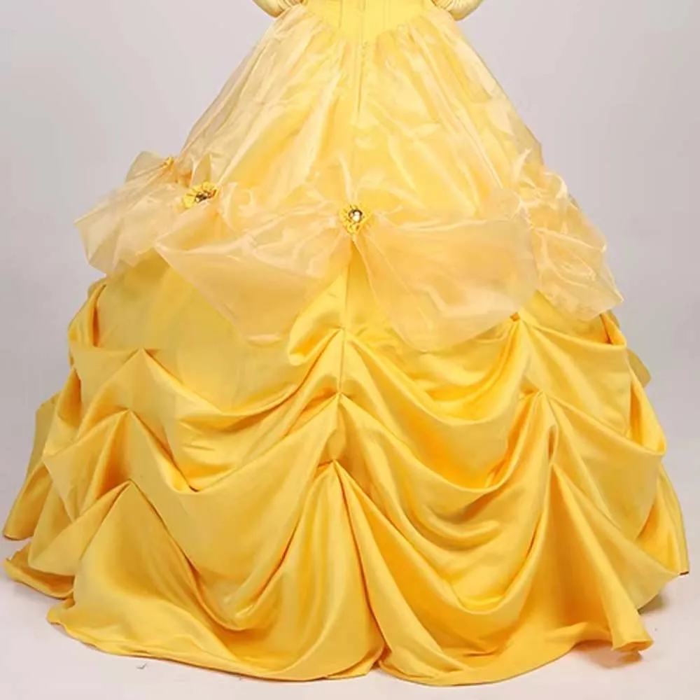 Belle Golden Fashion Costume Dress For Women Girl Party Cosplay Dress Costom Made