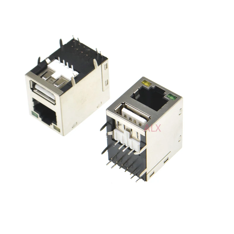 2pcs Rj45 8p8c Female Jack Socket Connector With Single usb-a Female And Led Shield Modular