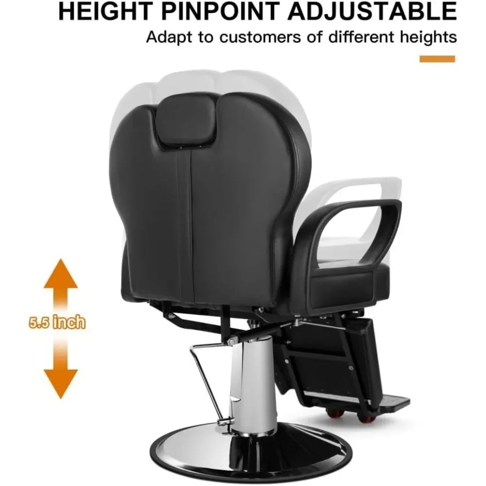 Barber Chair for Salon, Adjustable Height and Reclining, PVC Artificial Leather Seat, Metal Base