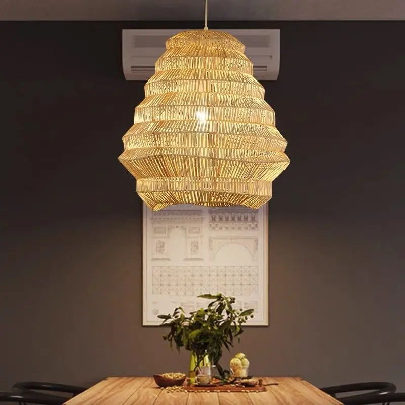 Vintage Wabi Sabi Handmade Weaving Pendant Lights Designer Creative Hanging Lamps Living Room Hallway Restaurant LED Chandelier