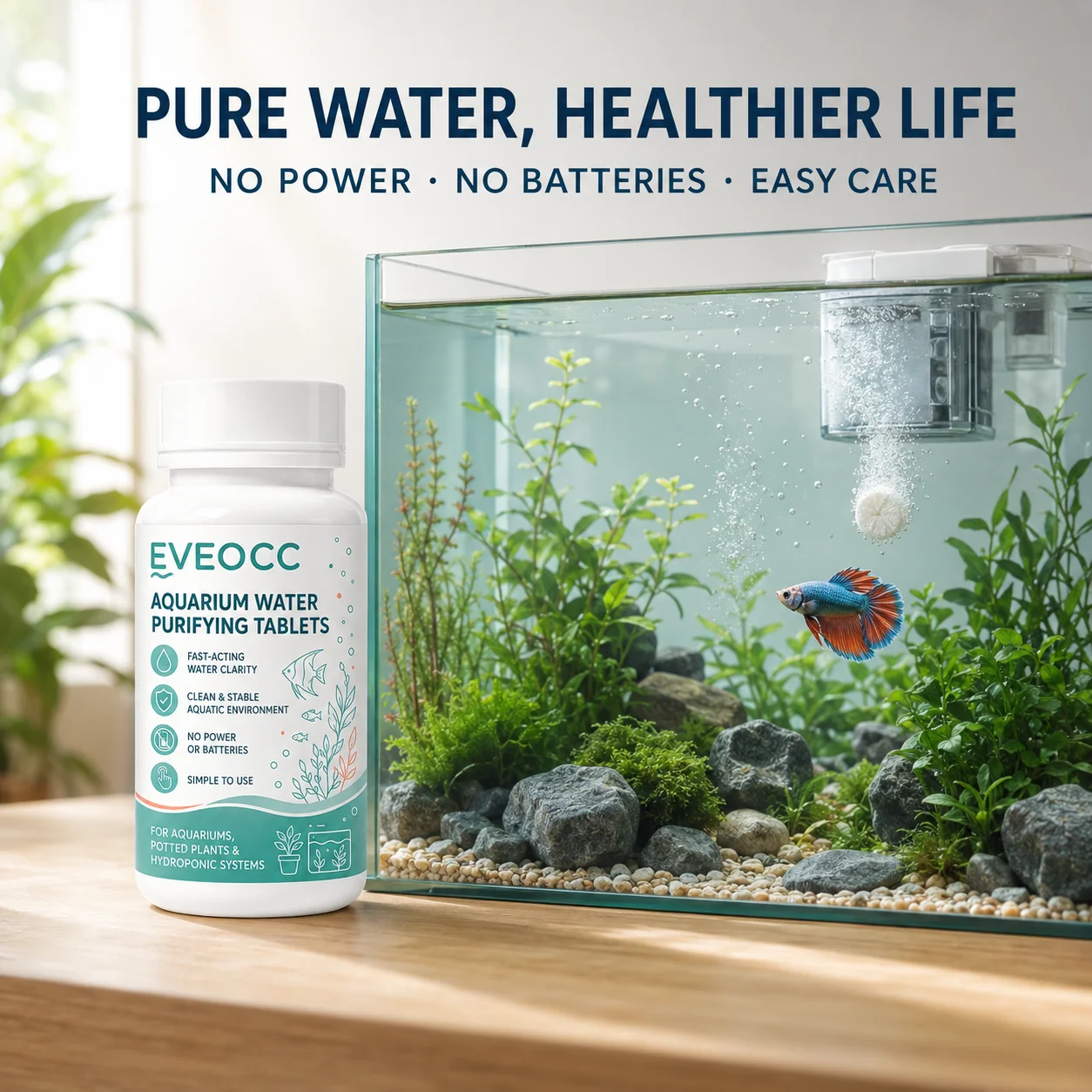 EVEOCC Aquarium Water Purifying Tablets, Fast‑Acting Water Clarifier for Fish Tank Hydroponic System