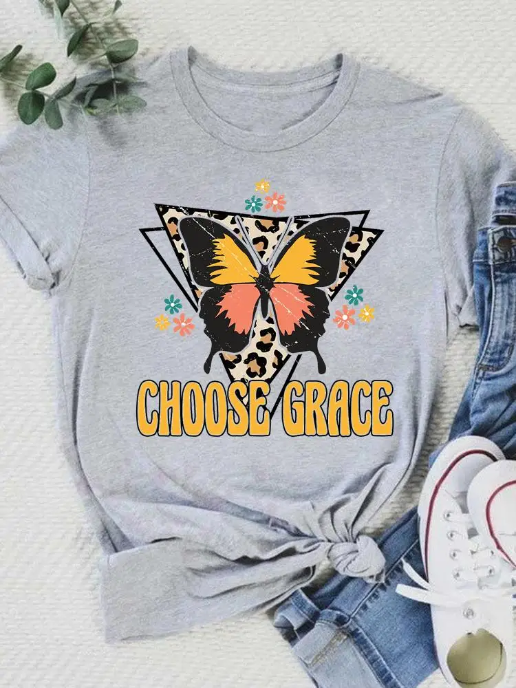 

Women Female Summer Short Sleeve Leopard Butterfly Letter 90s Casual T-shirts Graphic Tee Fashion T Clothing Print Clothes