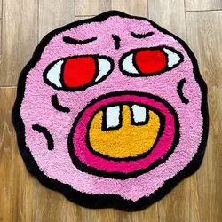 LAKEA Cherry Bomb Rug Pink Handmade Tufted Carpet Room Decor Kawaii Rug Small Rugs for Bedroom Cartoon Circle Punch Needle Rug