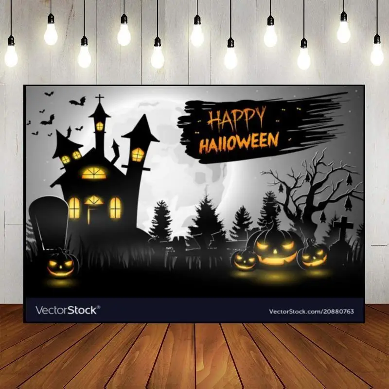 Halloween Magic Witches Photo Background Decoration Birthday Spider Full Moon Photography Backdrops Bloodstain Custom Backdrop