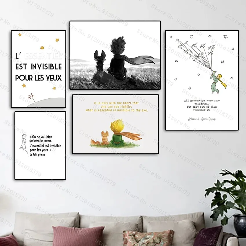 1Pcs The Little Prince French Version Prints Nursery Wall Art Canvas Painting Le Petit Prince Book Cover Poster Kids Room Wall D