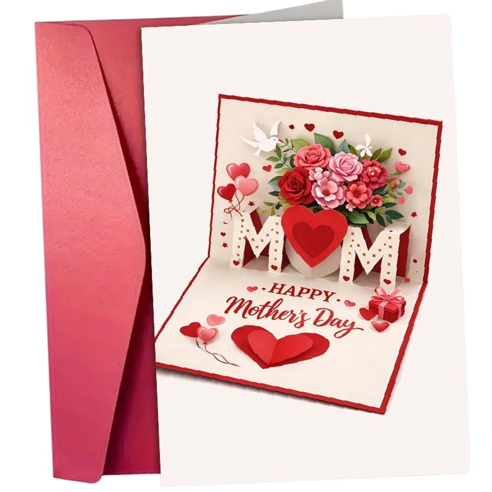 Imitation 3D Mother's Day Greeting Card Gift Box Printed with the Words Happy Birthday Card Surprise Novelty Whimsical Card