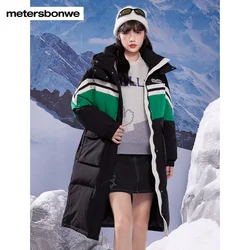 Metersbonwe-Casaco longo com capuz para mulheres, casaco Parker grosso de inverno, casacos quentes, Casacos brancos casuais, moda feminina