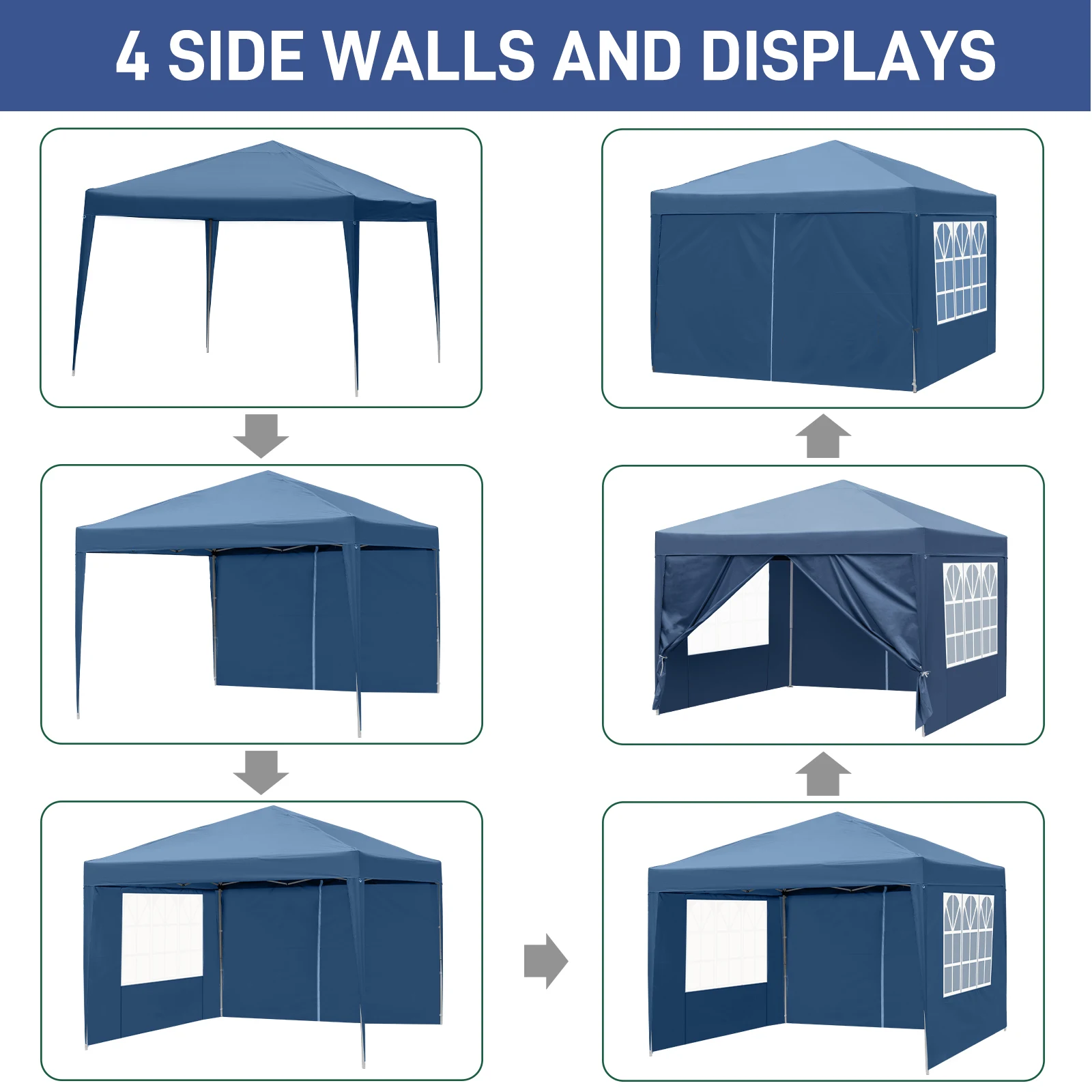 10x10 FT Pop Up Canopy Tent with 4 Sidewalls, Blue 210D Waterproof Oxford Folding Gazebo, 2 Doors & 2 Windows, Powder Coated Steel Frame Outdoor Shade Shelter with Carry Bag for Market Camping Events view 8