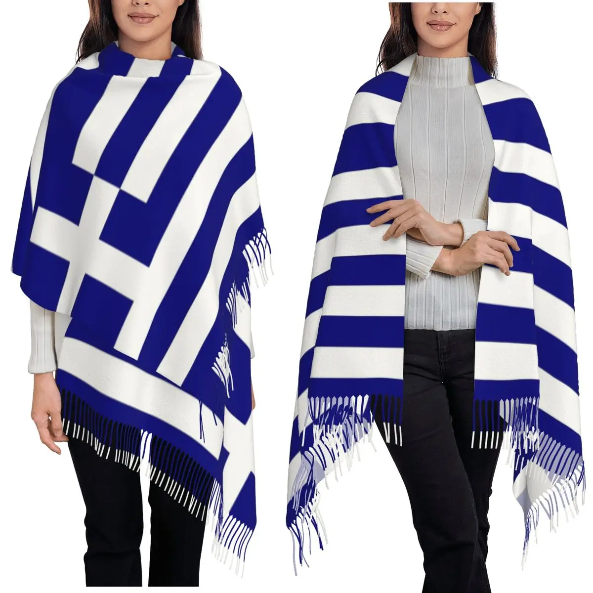 

Greece Greek Flag Scarf Tassel Scarves for Women Soft Warm Shawls and Wraps Large Fall Winter Shawl Wrap