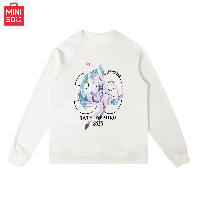 

Толстовка с принтом MINISO Collaboration Hatsune Miku, с длинными рукавами, свободная, с рисунком, повседневная и милая для девочек и мальчиков