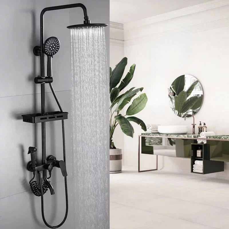 

Modern Wall Mounted Shower Set All Copper Black Bathroom Simple Bath Flower Wine Head