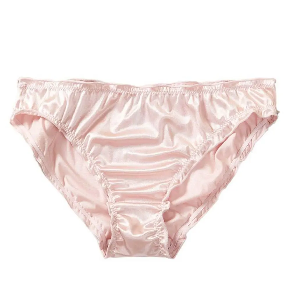 

Simple Low Waist Satin Silk Panties Thin Solid Color Ruffles Briefs Underpants Breathable Women's Panties Lady