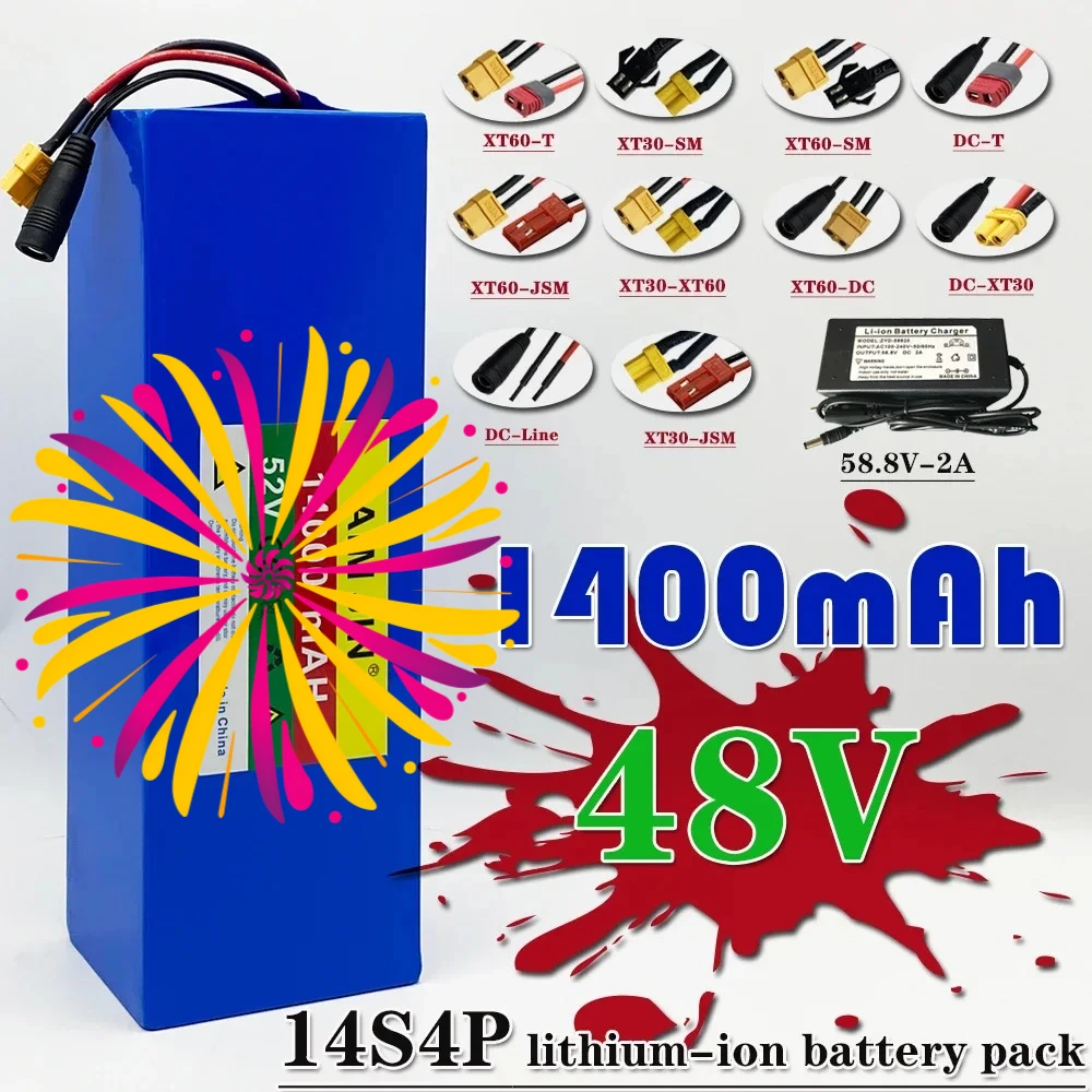 

14S4P 52V 14000mAh 18650 Rechargeable Lithium battery pack 1500W for Balance Car, Bike, Scooter High capacity cell