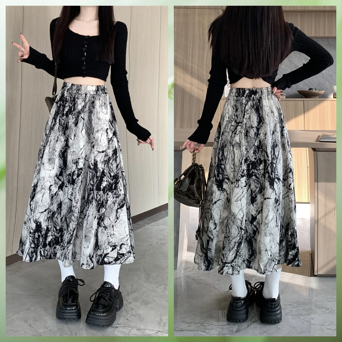 

Spring/Summer Long Skirts For Women Clothes Lady Plus Size Y2K Chiffon Ink tie-dye The Back is Elastic Women's A-Line Long Skirt