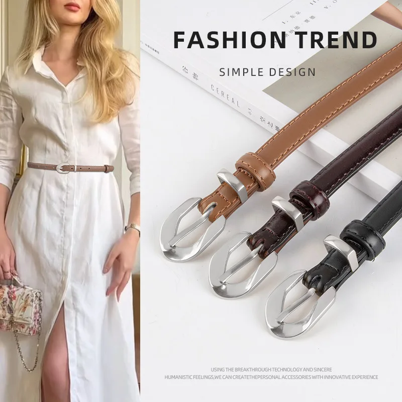

Genuine leather women's thin belt, cowhide vintage women's ins style jeans decorative belt