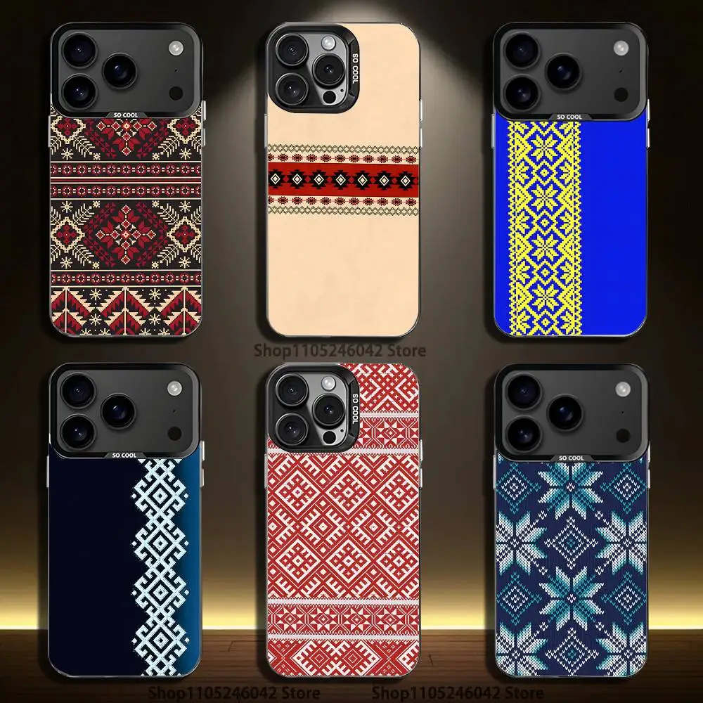 

U-Ukraine Ornaments P-Pattern For Black Candy Matte Cover iPhone 17,16,15,14,13,12,11,Mini,Pro,E,SE4,XS,MAX