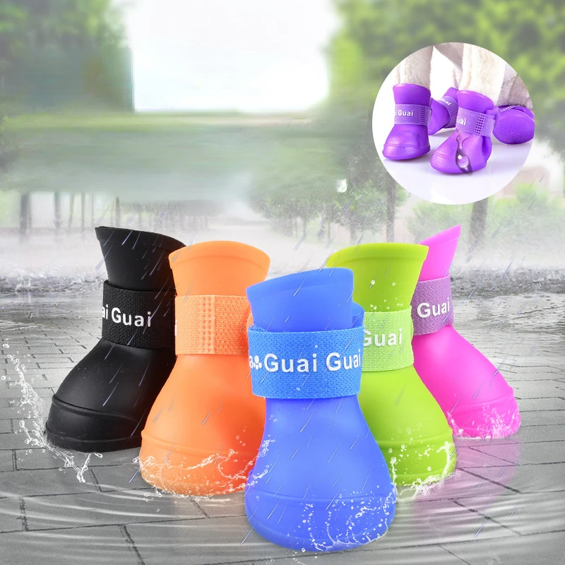 4Pcs Pet WaterProof Rainshoe Anti-slip Rubber Boot for Small Medium Large Dogs Cats Outdoor Shoe Dog Ankle Boots Pet Accessories