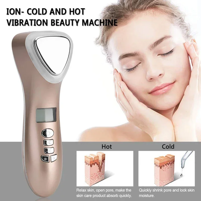 Anti-Aging Firming Beauty Instrument อัลตราโซนิก Cryotherapy เครื่อง LED ร้อนและเย็นค้อน Face Lifting เครื่องนวดสั่นสะเทือน