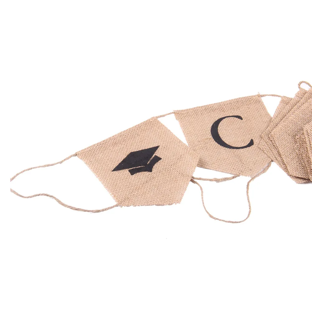 Burlap Bunting Banner for Graduation Party Linen Jute Flag Pennant Overlocked Edges Sturdy Twine Mounted Decorative Hanging